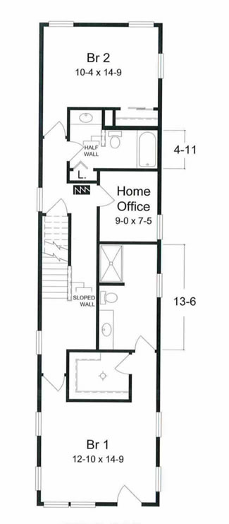 The first floor of the Brigantine floor plan consists of 2 bedrooms, 2 full baths and a home office. Considered reverse living this plan affords the homeowner privacy on this level and open space on the second level.